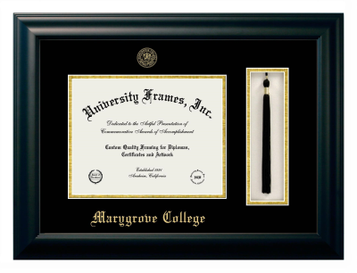 Marygrove College Diploma with Tassel Box Frame in Satin Black with Black & Gold Mats for document: 8 1/2"h x 11"w  