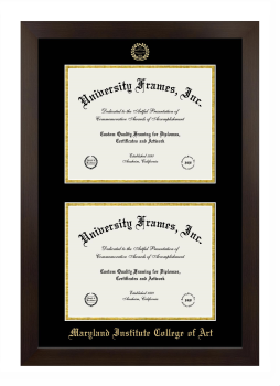 Maryland Institute College of Art Double Diploma Frame in Manhattan Espresso with Black & Gold Mats for document: 8 1/2"h x 11"w  , document: 8 1/2"h x 11"w  