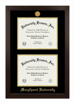 Marylhurst University Double Diploma Frame in Manhattan Espresso with Black & Gold Mats for document: 8 1/2"h x 11"w  , document: 8 1/2"h x 11"w  