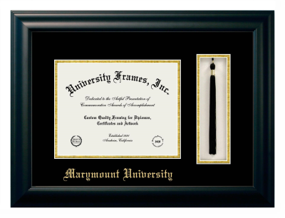 Marymount University Diploma with Tassel Box Frame in Satin Black with Black & Gold Mats for document: 8 1/2"h x 11"w  