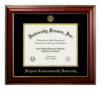 Virginia Commonwealth University Diploma Frame in Classic Mahogany with Gold Trim with Black & Gold Mats for document: 8 1/2"h x 11"w  