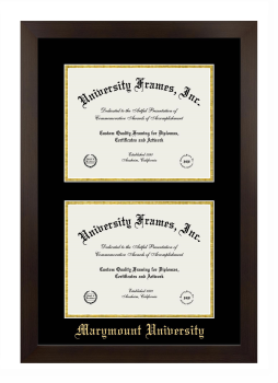 Marymount University Double Diploma Frame in Manhattan Espresso with Black & Gold Mats for document: 8 1/2"h x 11"w  , document: 8 1/2"h x 11"w  