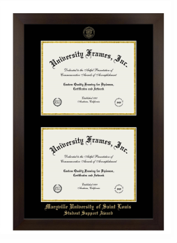 Maryville University of Saint Louis Student Support Award Double Diploma Frame in Manhattan Espresso with Black & Gold Mats for document: 8 1/2"h x 11"w  , document: 8 1/2"h x 11"w  