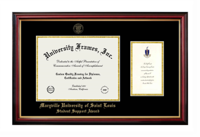 Maryville University of Saint Louis Student Support Award Diploma with Announcement Frame in Petite Mahogany with Gold Trim with Black & Gold Mats for document: 8 1/2"h x 11"w  , diploma: 7"h x 4"w  