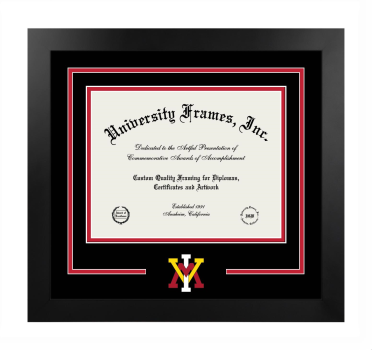 Virginia Military Institute Logo Mat Frame in Manhattan Black with Black & Red Mats for document: 8 1/2"h x 11"w  