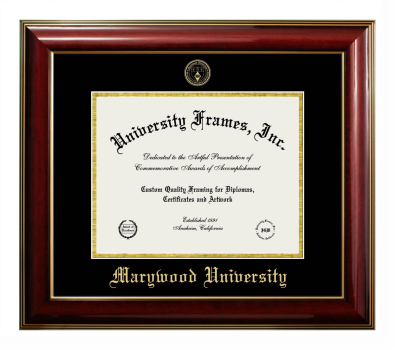 Marywood University Diploma Frame in Classic Mahogany with Gold Trim with Black & Gold Mats for document: 8 1/2"h x 11"w  