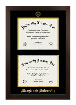 Marywood University Double Diploma Frame in Manhattan Espresso with Black & Gold Mats for document: 8 1/2"h x 11"w  , document: 8 1/2"h x 11"w  