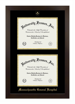 Massachusetts General Hospital Double Diploma Frame in Manhattan Espresso with Black & Gold Mats for document: 8 1/2"h x 11"w  , document: 8 1/2"h x 11"w  