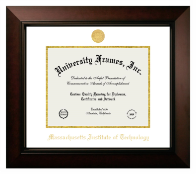 Massachusetts Institute of Technology Diploma Frame in Legacy Black Cherry with White & Gold Mats for document: 8 1/2"h x 11"w  