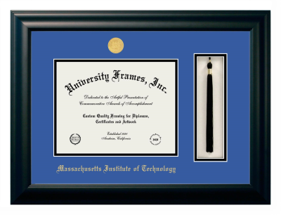 Massachusetts Institute of Technology Diploma with Tassel Box Frame in Satin Black with Royal Blue & Black Mats for document: 8 1/2"h x 11"w  