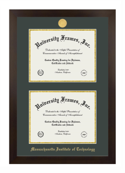Massachusetts Institute of Technology Double Diploma Frame in Manhattan Espresso with Forest Green & Gold Mats for document: 8 1/2"h x 11"w  , document: 8 1/2"h x 11"w  