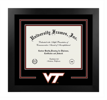 Virginia Polytechnic Institute and State University College of Natural Resources Logo Mat Frame in Manhattan Black with Black & Maroon Mats for document: 8 1/2"h x 11"w  