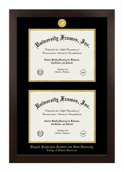 Virginia Polytechnic Institute and State University College of Natural Resources Double Diploma Frame in Manhattan Espresso with Black & Gold Mats for document: 8 1/2"h x 11"w  , document: 8 1/2"h x 11"w  