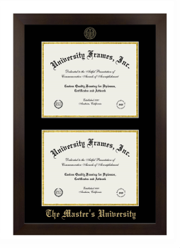 Master's University Double Diploma Frame in Manhattan Espresso with Black & Gold Mats for document: 8 1/2"h x 11"w  , document: 8 1/2"h x 11"w  