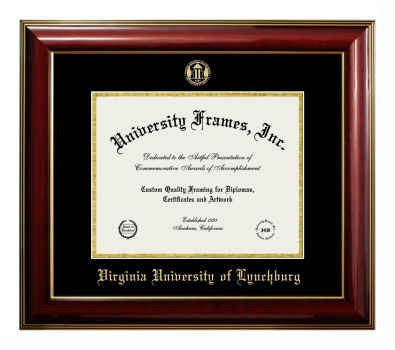 Virginia University of Lynchburg Diploma Frame in Classic Mahogany with Gold Trim with Black & Gold Mats for document: 8 1/2"h x 11"w  
