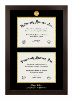 Mayo Clinic Alix School of Medicine Double Diploma Frame in Manhattan Espresso with Black & Gold Mats for document: 8 1/2"h x 11"w  , document: 8 1/2"h x 11"w  