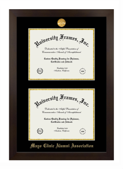 Mayo Clinic Alumni Association Double Diploma Frame in Manhattan Espresso with Black & Gold Mats for document: 8 1/2"h x 11"w  , document: 8 1/2"h x 11"w  