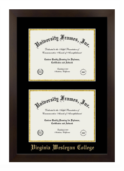 Virginia Wesleyan College Double Diploma Frame in Manhattan Espresso with Black & Gold Mats for document: 8 1/2"h x 11"w  , document: 8 1/2"h x 11"w  