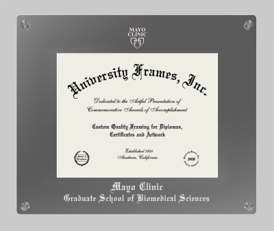Mayo Clinic Graduate School of Biomedical Sciences Lucent Clear-over-Smoke Frame in Lucent Smoke Moulding with Lucent Smoke Mat for document: 8 1/2"h x 11"w  