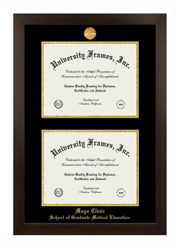 Mayo Clinic School of Graduate Medical Education Double Diploma Frame in Manhattan Espresso with Black & Gold Mats for document: 8 1/2"h x 11"w  , document: 8 1/2"h x 11"w  