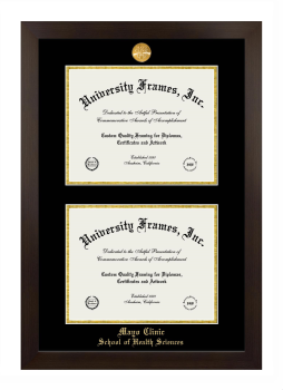 Mayo Clinic School of Health Sciences Double Diploma Frame in Manhattan Espresso with Black & Gold Mats for document: 8 1/2"h x 11"w  , document: 8 1/2"h x 11"w  