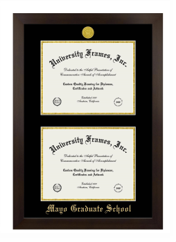 Mayo Graduate School (former name) Double Diploma Frame in Manhattan Espresso with Black & Gold Mats for document: 8 1/2"h x 11"w  , document: 8 1/2"h x 11"w  
