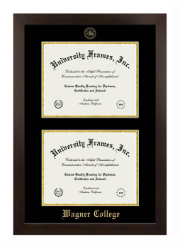 Wagner College Double Diploma Frame in Manhattan Espresso with Black & Gold Mats for document: 8 1/2"h x 11"w  , document: 8 1/2"h x 11"w  