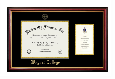 Wagner College Diploma with Announcement Frame in Petite Mahogany with Gold Trim with Black & Gold Mats for document: 8 1/2"h x 11"w  , diploma: 7"h x 4"w  