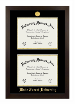 Wake Forest University Double Diploma Frame in Manhattan Espresso with Black & Gold Mats for document: 8 1/2"h x 11"w  , document: 8 1/2"h x 11"w  