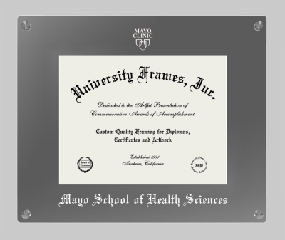 Mayo School of Health Sciences (former name) Lucent Clear-over-Smoke Frame in Lucent Smoke Moulding with Lucent Smoke Mat for document: 8 1/2"h x 11"w  