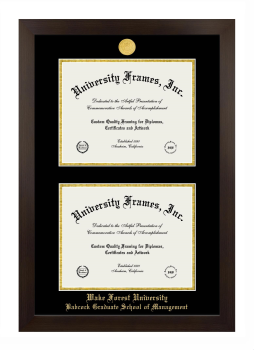 Wake Forest University Babcock Graduate School of Management Double Diploma Frame in Manhattan Espresso with Black & Gold Mats for document: 8 1/2"h x 11"w  , document: 8 1/2"h x 11"w  