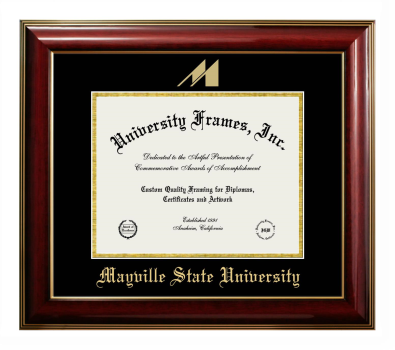 Mayville State University Diploma Frame in Classic Mahogany with Gold Trim with Black & Gold Mats for document: 8 1/2"h x 11"w  