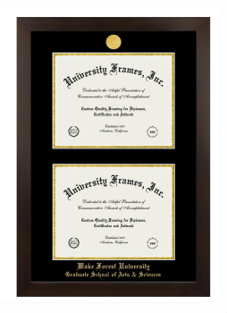 Wake Forest University Graduate School of Arts & Sciences Double Diploma Frame in Manhattan Espresso with Black & Gold Mats for document: 8 1/2"h x 11"w  , document: 8 1/2"h x 11"w  