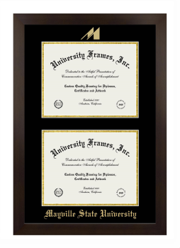 Mayville State University Double Diploma Frame in Manhattan Espresso with Black & Gold Mats for document: 8 1/2"h x 11"w  , document: 8 1/2"h x 11"w  