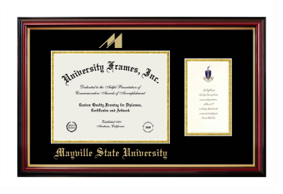 Mayville State University Diploma with Announcement Frame in Petite Mahogany with Gold Trim with Black & Gold Mats for document: 8 1/2"h x 11"w  , diploma: 7"h x 4"w  