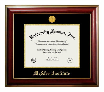 McAfee Institute Diploma Frame in Classic Mahogany with Gold Trim with Black & Gold Mats for document: 8 1/2"h x 11"w  