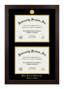 Wake Forest University School of Law Double Diploma Frame in Manhattan Espresso with Black & Gold Mats for document: 8 1/2"h x 11"w  , document: 8 1/2"h x 11"w  