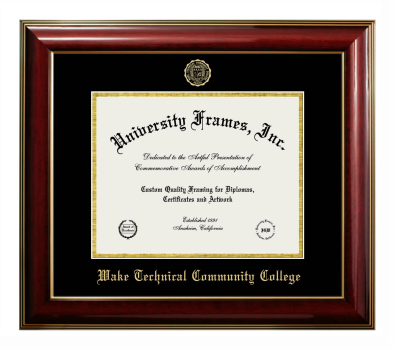 Wake Technical Community College Diploma Frame in Classic Mahogany with Gold Trim with Black & Gold Mats for document: 8 1/2"h x 11"w  