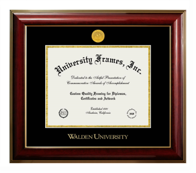 Walden University Diploma Frame in Classic Mahogany with Gold Trim with Black & Gold Mats for document: 8 1/2"h x 11"w  