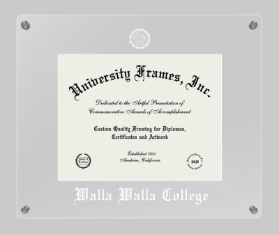 Walla Walla College Lucent Clear-over-Clear Frame in Lucent Clear Moulding with Lucent Clear Mat for document: 8 1/2"h x 11"w  