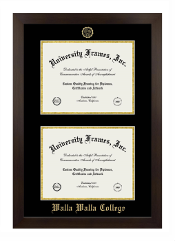 Walla Walla College Double Diploma Frame in Manhattan Espresso with Black & Gold Mats for document: 8 1/2"h x 11"w  , document: 8 1/2"h x 11"w  
