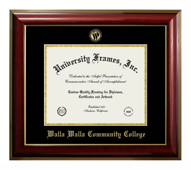 Walla Walla Community College Diploma Frame in Classic Mahogany with Gold Trim with Black & Gold Mats for document: 8 1/2"h x 11"w  