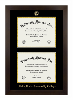 Walla Walla Community College Double Diploma Frame in Manhattan Espresso with Black & Gold Mats for document: 8 1/2"h x 11"w  , document: 8 1/2"h x 11"w  