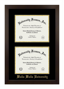 Walla Walla University Double Diploma Frame in Manhattan Espresso with Black & Gold Mats for document: 8 1/2"h x 11"w  , document: 8 1/2"h x 11"w  