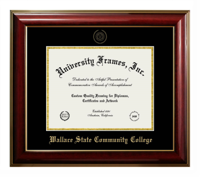 Wallace State Community College Diploma Frame in Classic Mahogany with Gold Trim with Black & Gold Mats for document: 8 1/2"h x 11"w  