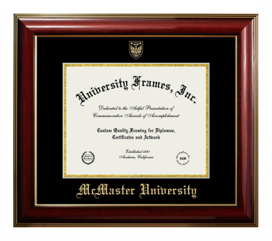 McMaster University Diploma Frame in Classic Mahogany with Gold Trim with Black & Gold Mats for document: 8 1/2"h x 11"w  