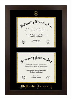 McMaster University Double Diploma Frame in Manhattan Espresso with Black & Gold Mats for document: 8 1/2"h x 11"w  , document: 8 1/2"h x 11"w  