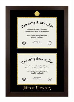 Warner University Double Diploma Frame in Manhattan Espresso with Black & Gold Mats for document: 8 1/2"h x 11"w  , document: 8 1/2"h x 11"w  