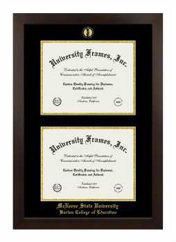 McNeese State University Burton College of Education Double Diploma Frame in Manhattan Espresso with Black & Gold Mats for document: 8 1/2"h x 11"w  , document: 8 1/2"h x 11"w  