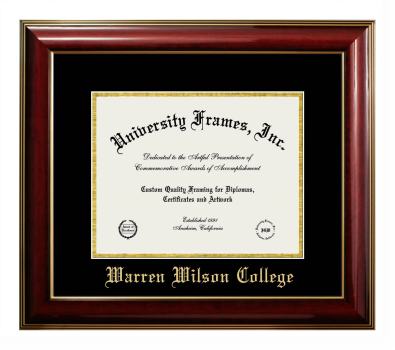 Warren Wilson College Diploma Frame in Classic Mahogany with Gold Trim with Black & Gold Mats for document: 8 1/2"h x 11"w  